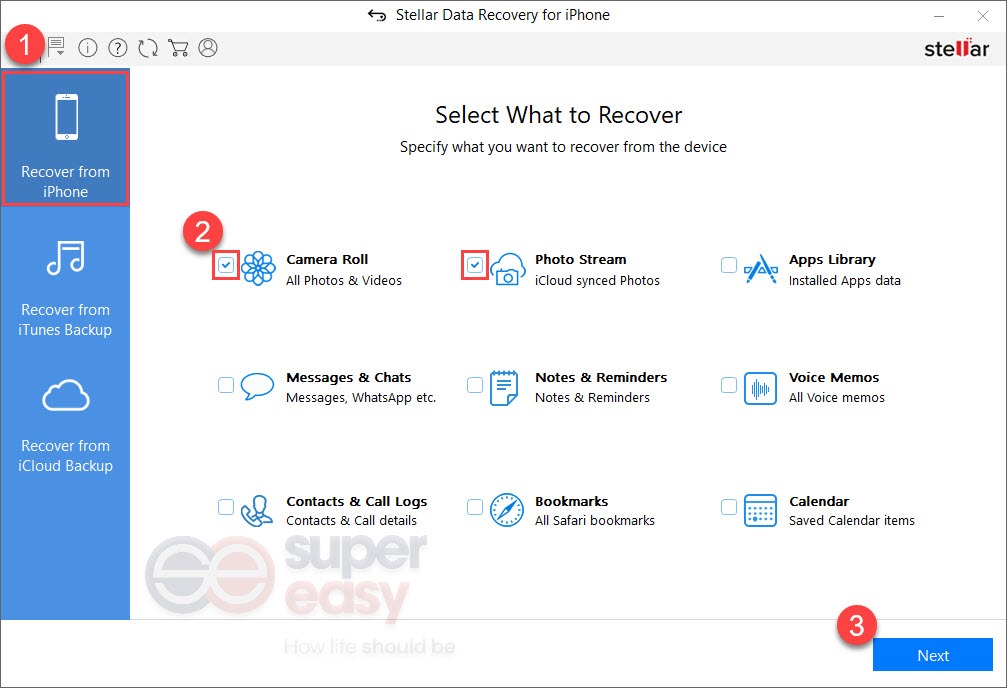 Select what to recover