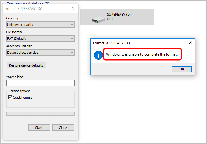 SOLVED: Windows was unable to complete the format