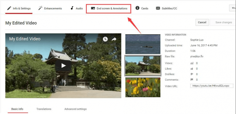YouTube Video Editor: add end screens easily