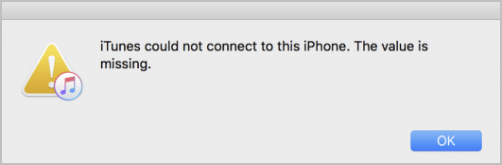 Fixed: iTunes could not connect to this iPhone. The value is missing