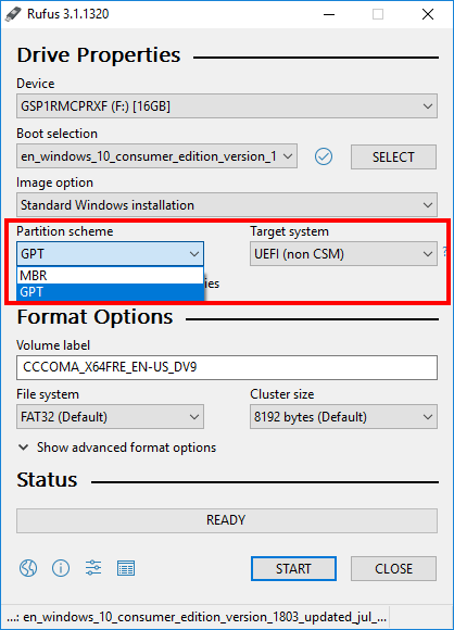 windows 10 rufus iso to usb