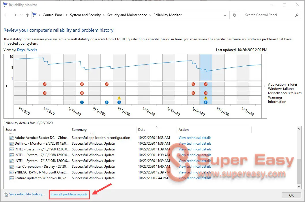 View all problem reports