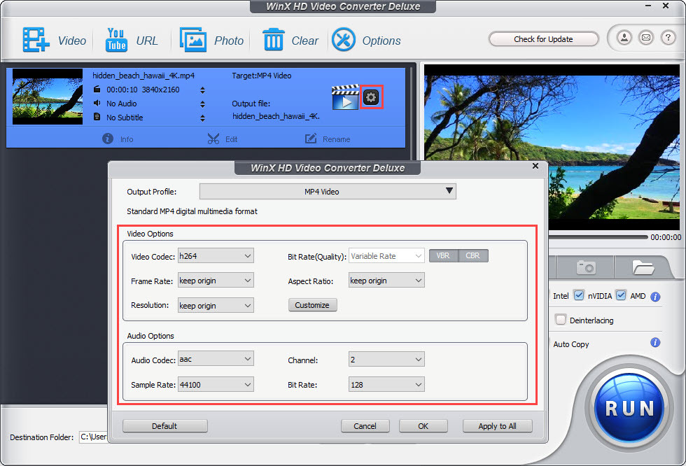 WinX HD Video Converter Deluxe modify output profile