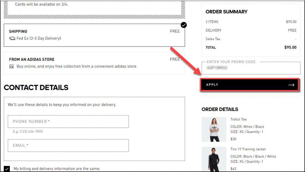 adidas checkout code