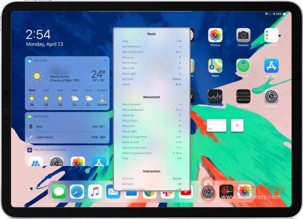 Tab + H to invoke built-in keyboard shortcuts in iPadOS