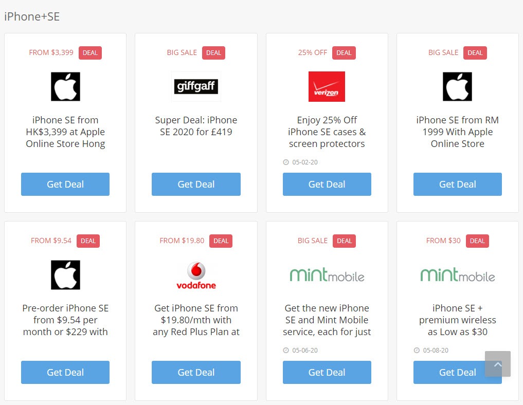 iPhone SE coupon deal page
