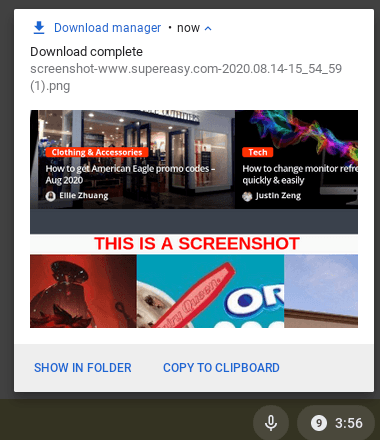 Confirmation after taking screenshot with Nimbus on Chromebook