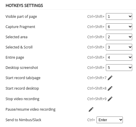 Nimbus screenshot keyboard shortcut options for Chromebook