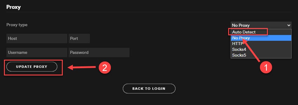 spotify proxy settings error