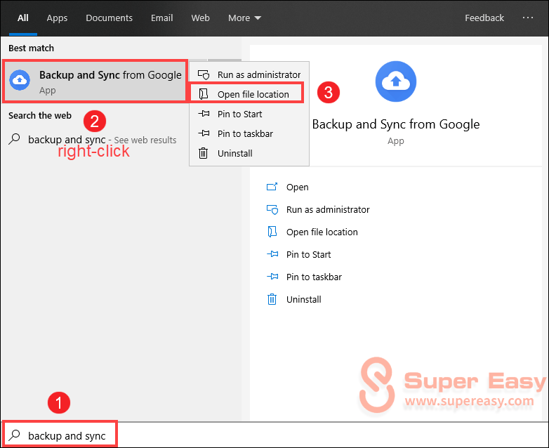 always run backup and sync as administrator