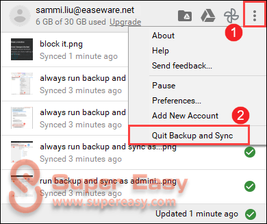 quit backup and sync