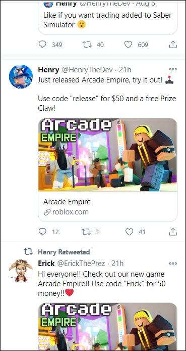 codes arcade empire roblox redeem mar