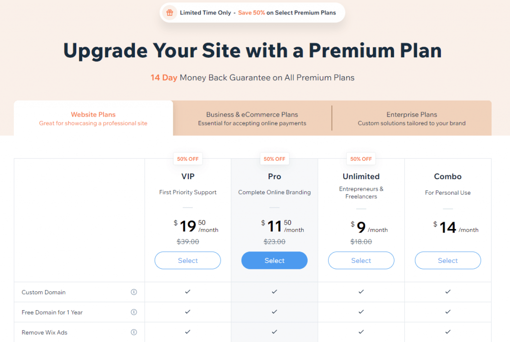 wix.com price page