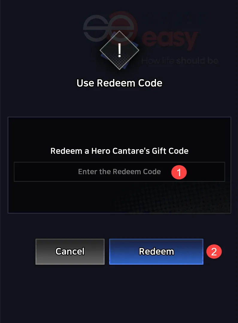 how to redeem a code in Hero Cantare