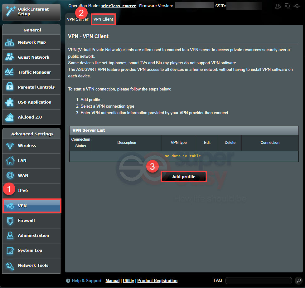 ASUS router VPN Client add profile 1