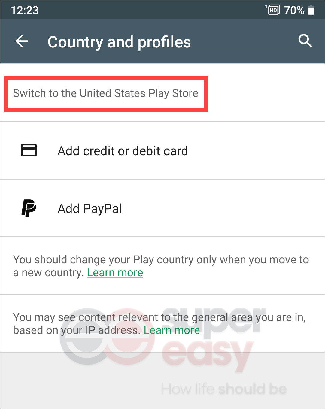 how to chaneg Google Play country