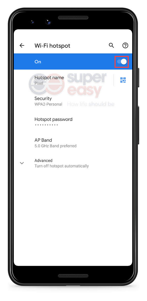 turn on mobile hotspot (Wi-Fi hotspot) on Android device
