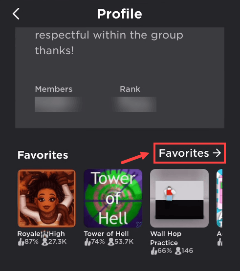 how to find favorites on Roblox mobile