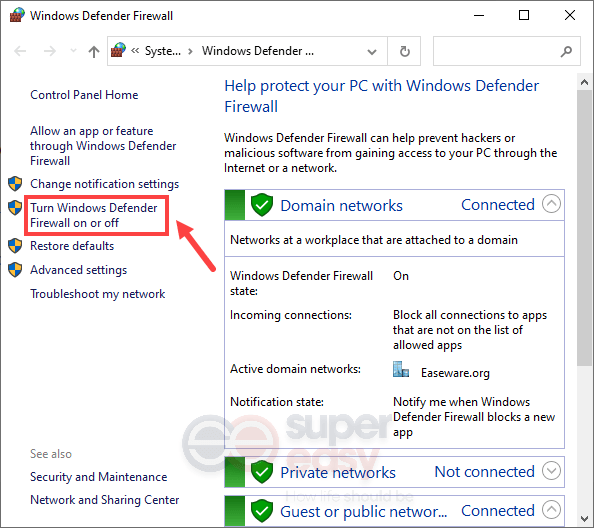 disable Windows Defender Firewall