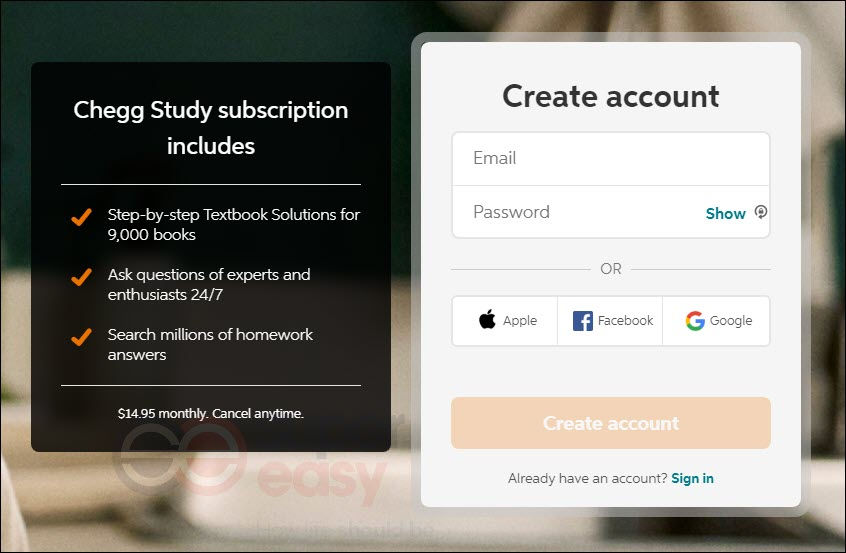 free chegg login information