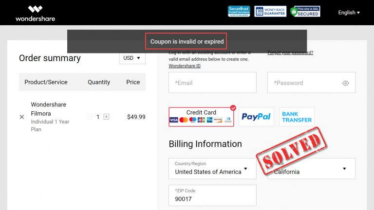 How to fix Wondershare coupons not working