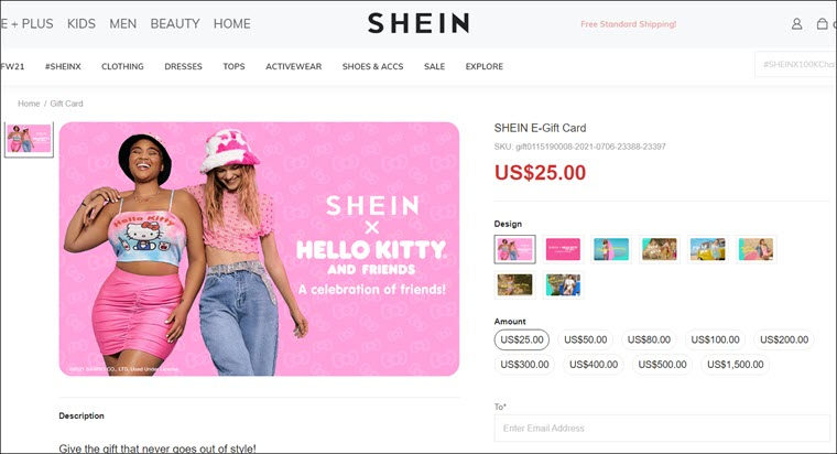 a Shein Gift Card ...