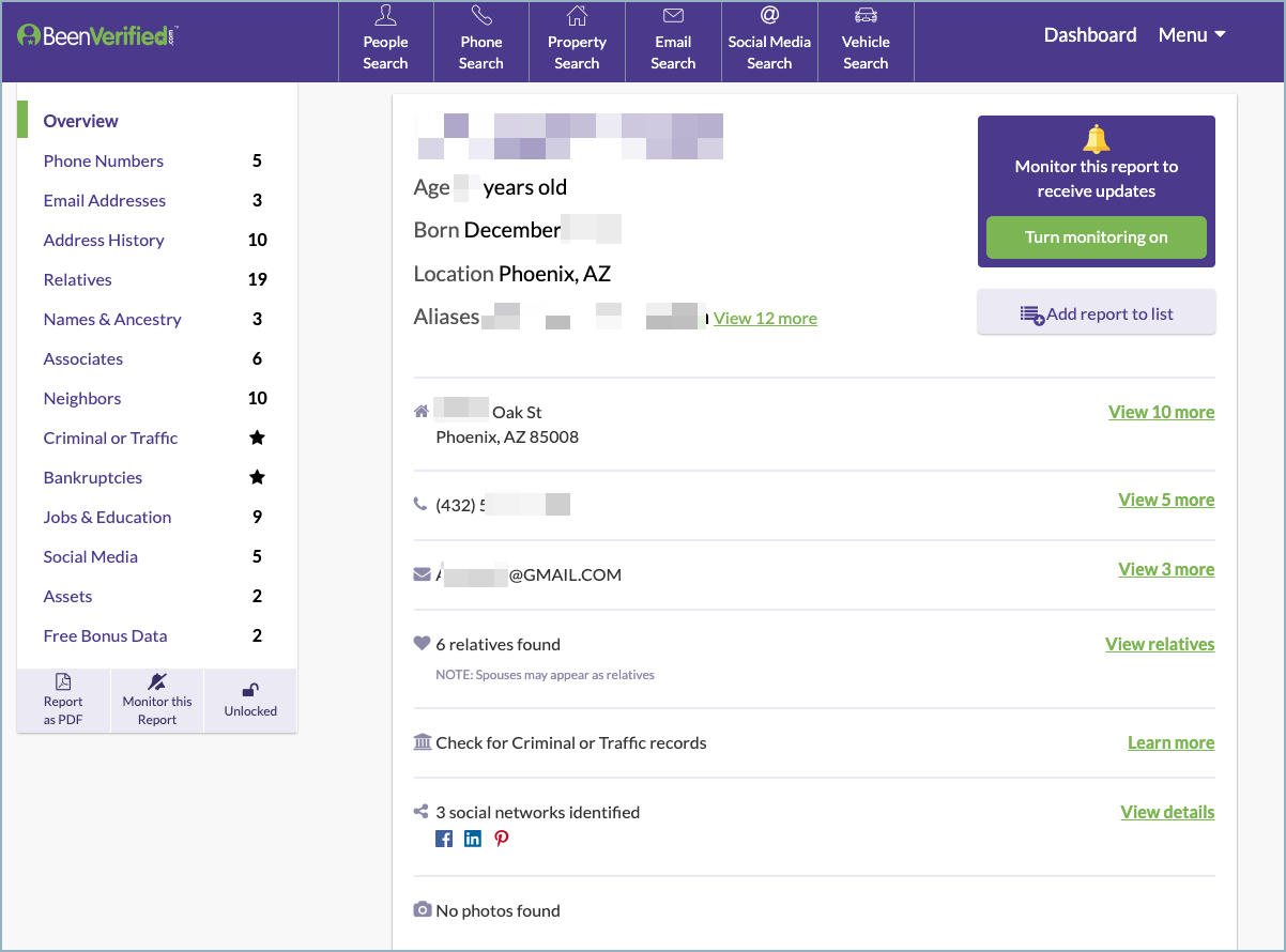 BeenVerified search report