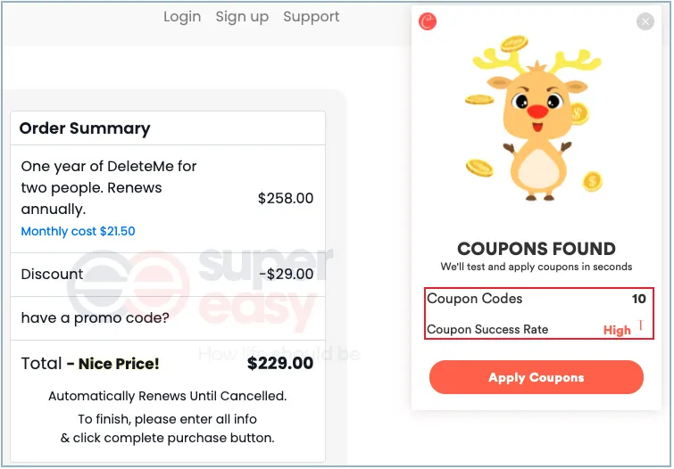 DeleteMe coupons found by Coupert
