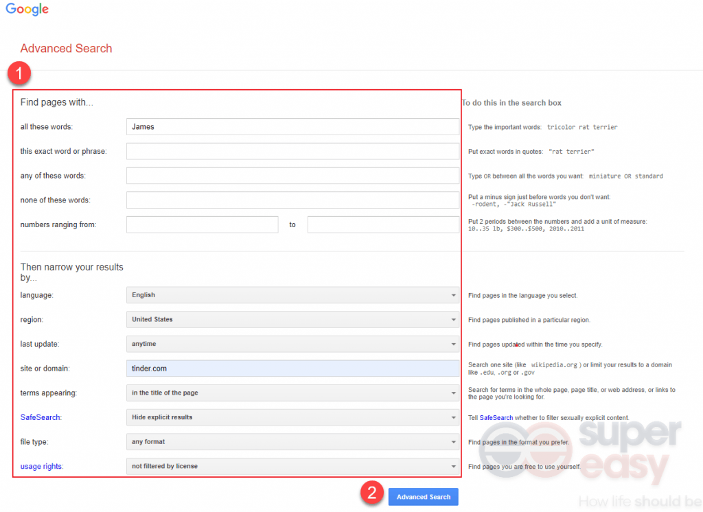 Google advanced search tinder without registering