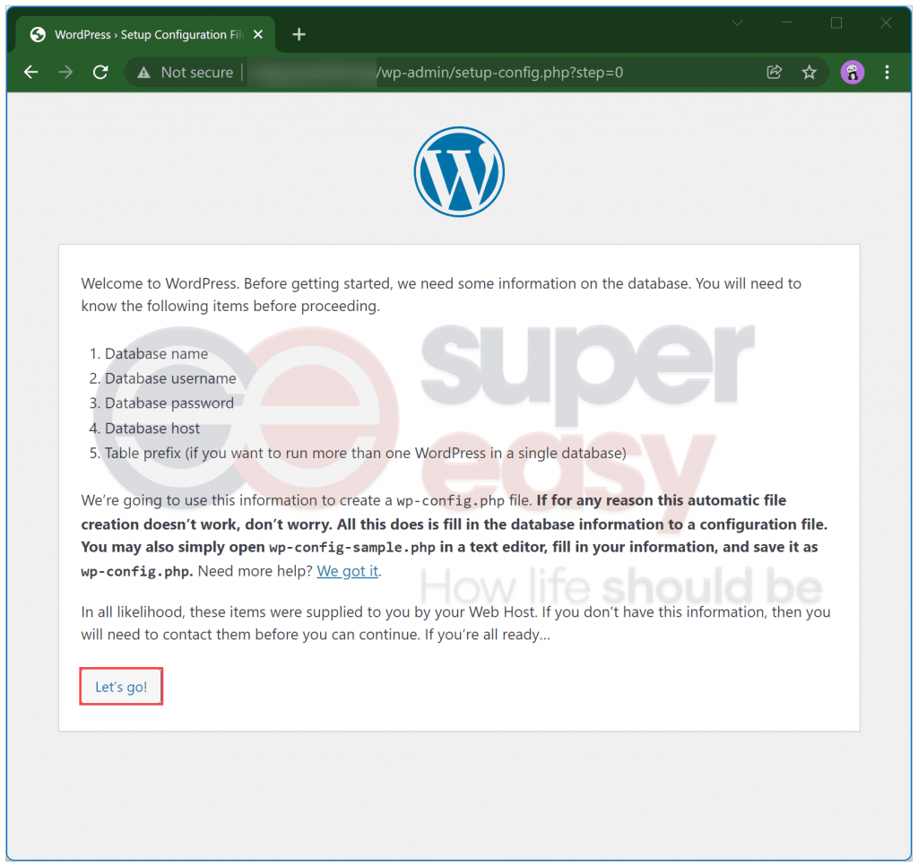 Install WordPress let's go