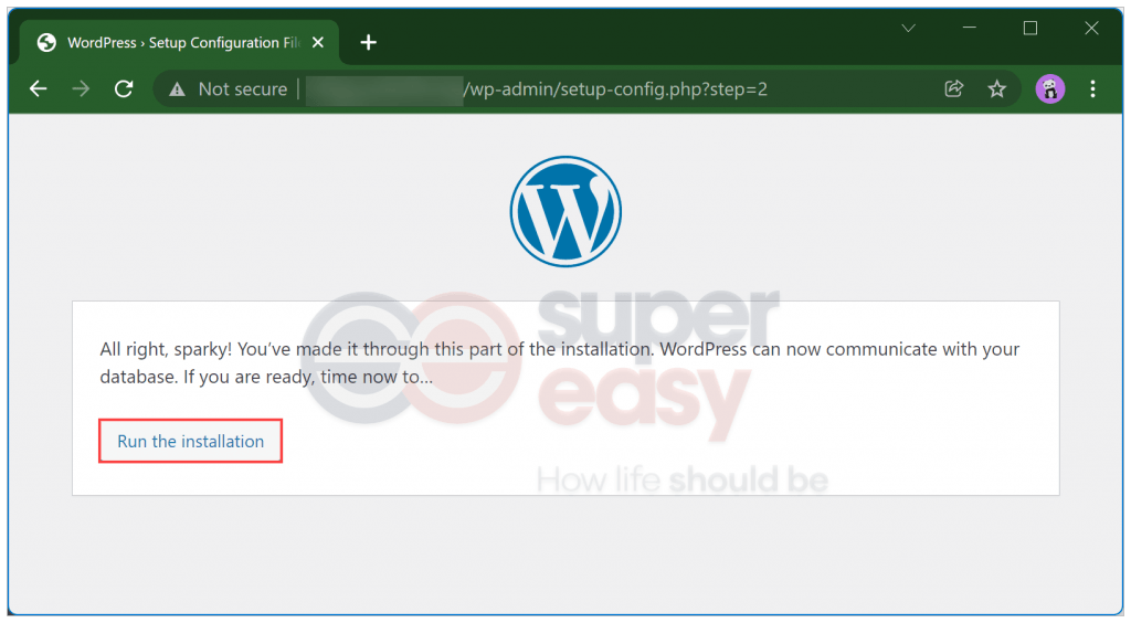 Run the wordpress installation 1