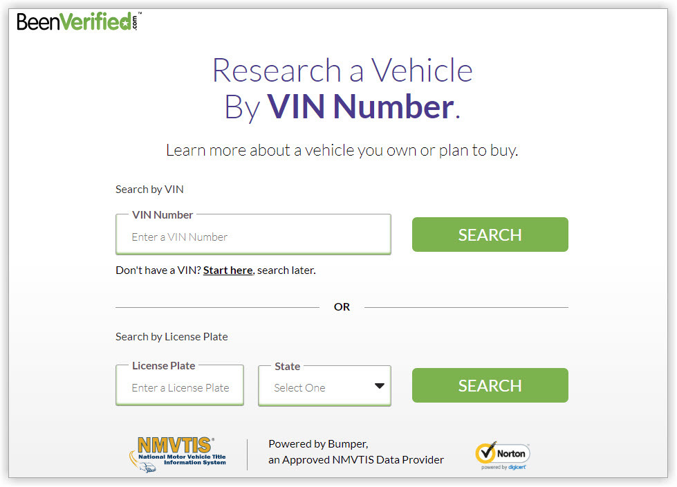 BeenVerified vehicle research page 1