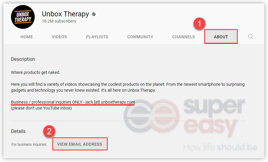 YouTube channel about view email address