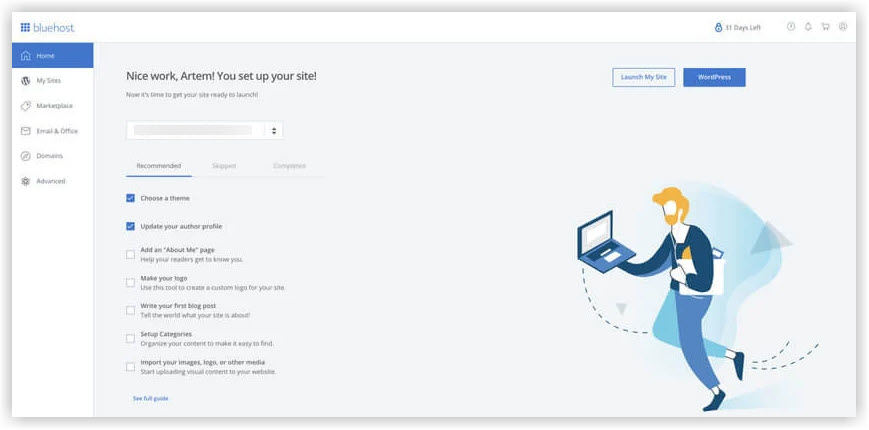 bluehost create your website complete