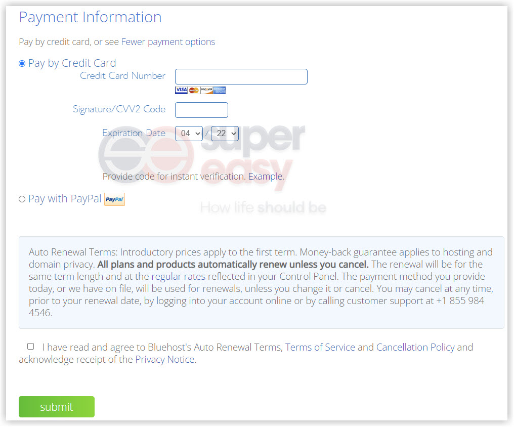 bluehost payment information