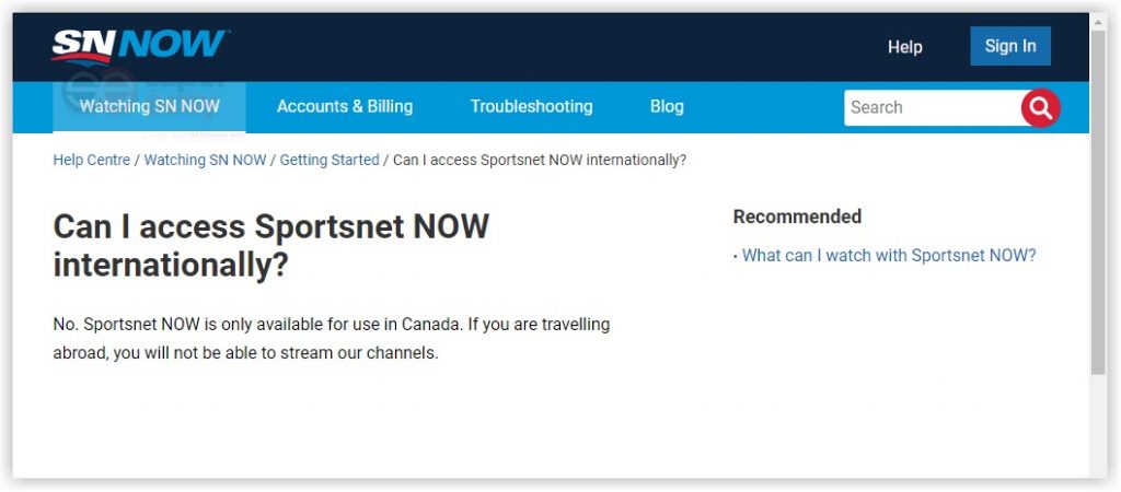 can i access Sportsnet Now internationally