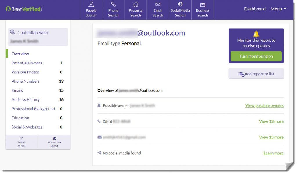 track email sender with BeenVerified