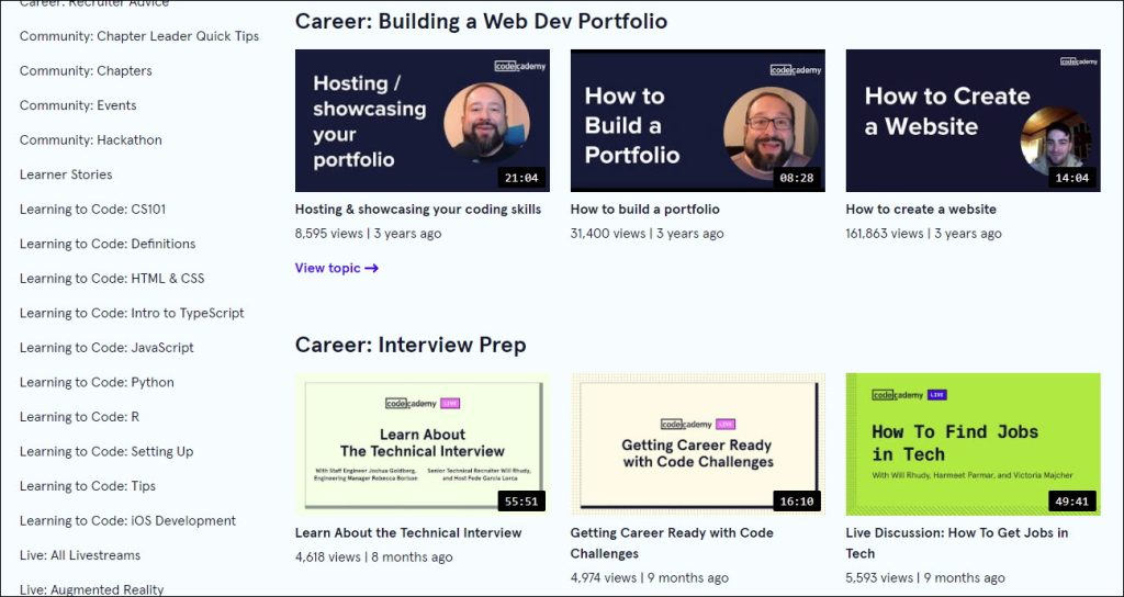 Codecademy videos