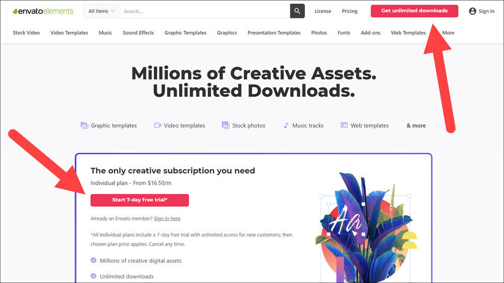 envato elements free trial