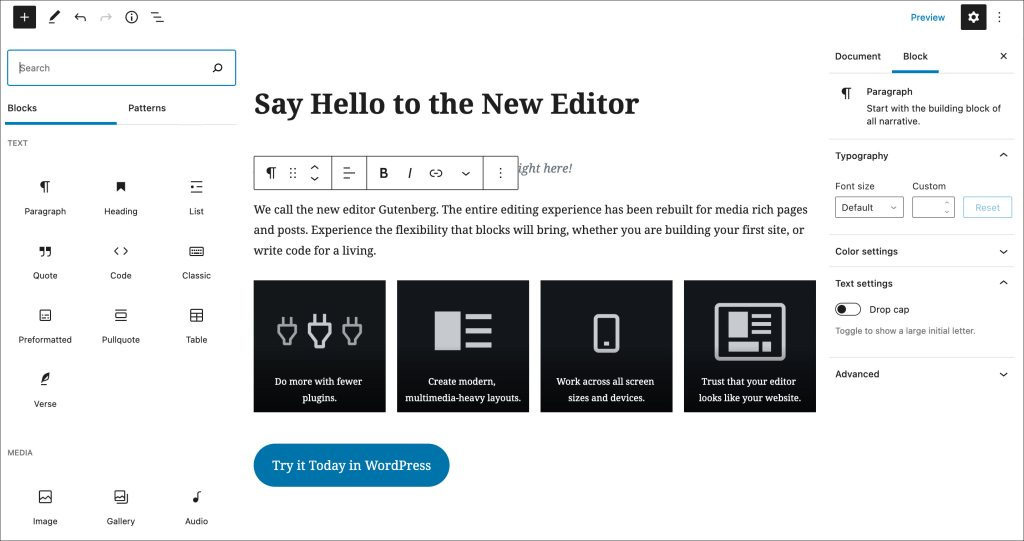 WordPress editor