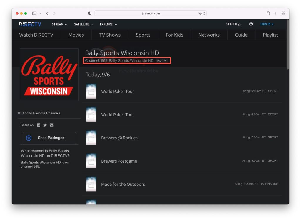 Bally Sports Wisconsin is on DIRECTV channel 669