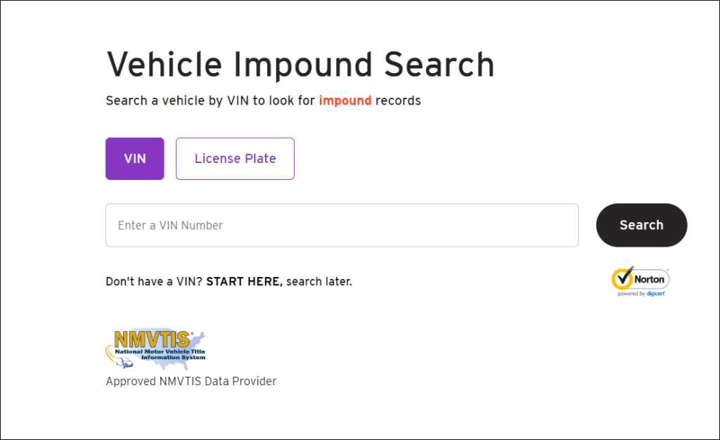 Impound Vehicle Search | Check if a car is impounded by VIN or license plate