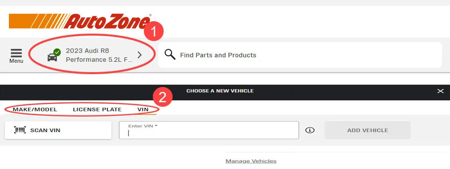 add vehicle by vin on autozone
