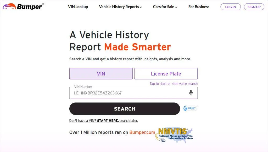 bumper vehicle history report