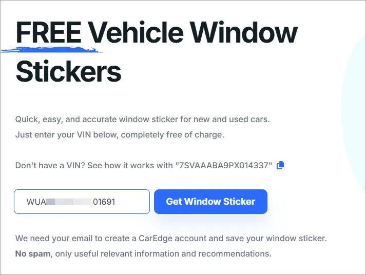 caredge window sticker lookup by vin